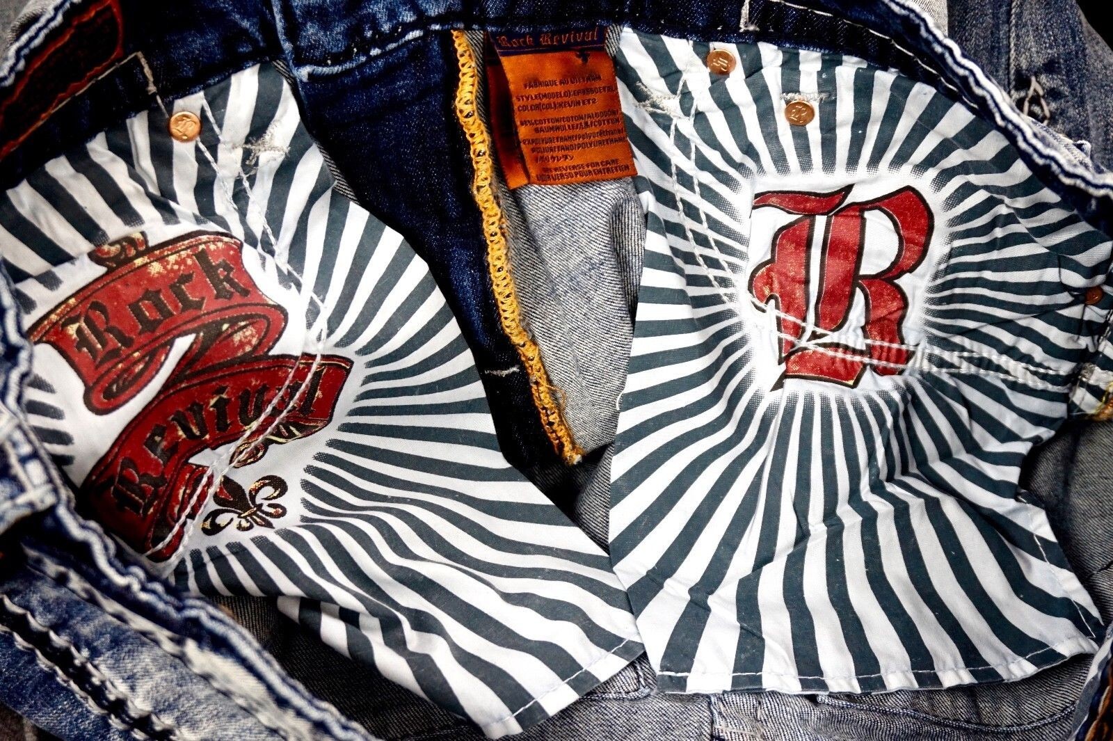 $220 Mens Rock Revival Jeans "Yonah" Leather Inserts Faux Boot 34 X 31