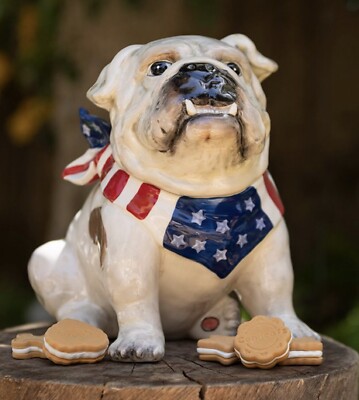 Blue Sky Bulldog Cookie Jar STARS AND STRIPES FOREVER Ceramic-NEW