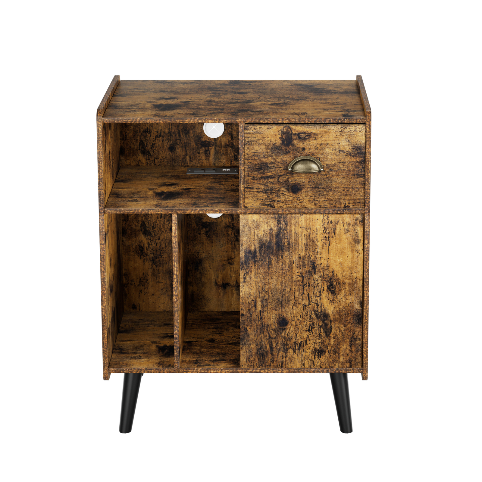 Vinyl Record Player Stand Cabinet w/Power Outlet Album Turntable Stand Cabinet