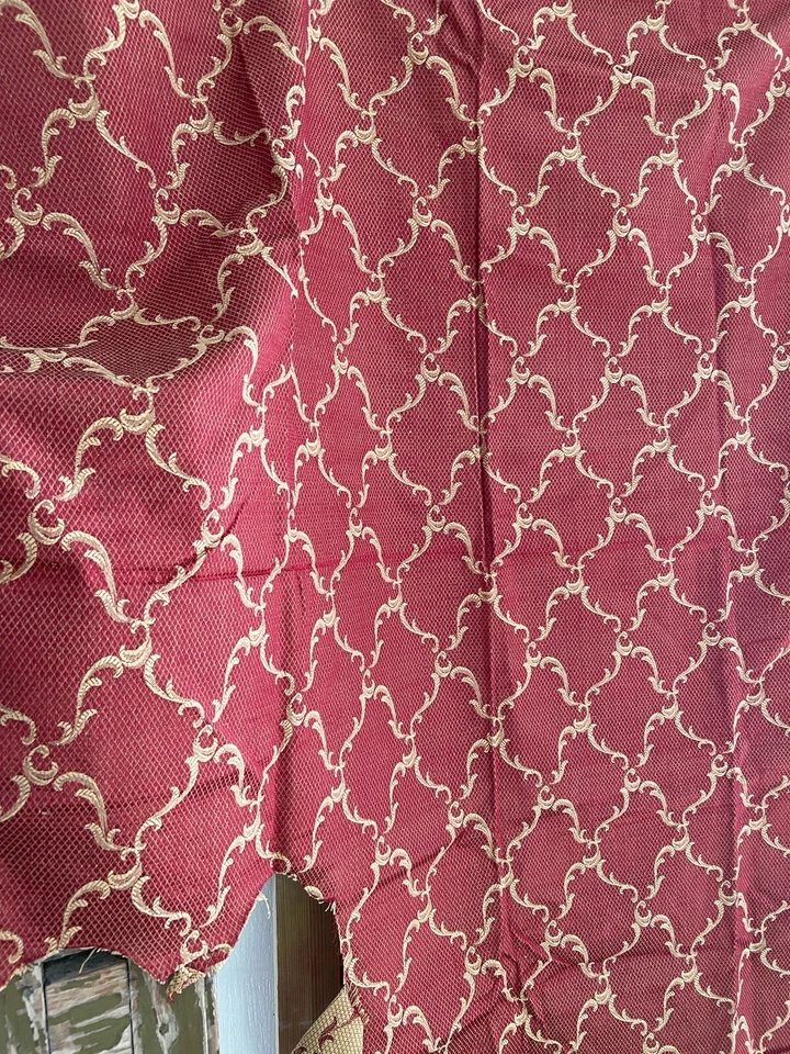 Panel de seda DAMASCA ORO ROJO DAMASCO francés vintage DECORACIÓN ARABESCA c1950 Foto 3 de 4