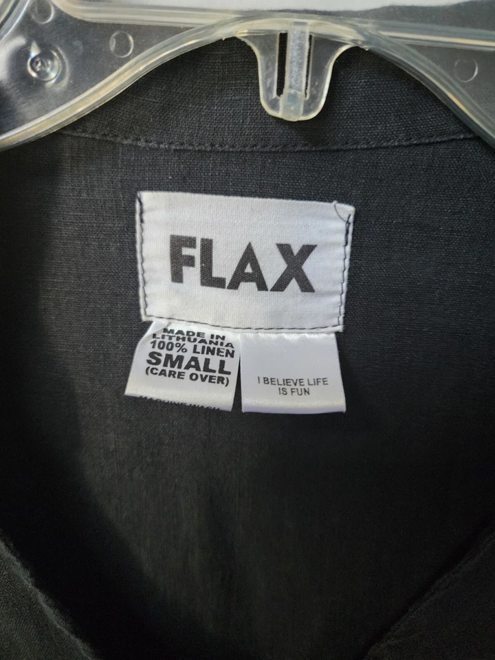 Vestido túnica camisa 100 % lino negro con botones delanteros FLAX pequeño Lagenlook ventilado lateralmente Foto 4 de 4