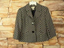 Ann-Taylor-LOFT Size 4 -Black-Beige -Geometric-Tweed-Jacket-Blazer