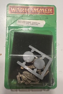 NOS!! Warhammer 8516B Dwarf Champion and Musician  Blister Pack METAL OOP