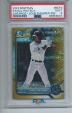 KAHLIL WATSON 2022 BOWMAN CHROME PROSPECT GOLD SHIMMER REFRACTOR 1ST /50 PSA 9