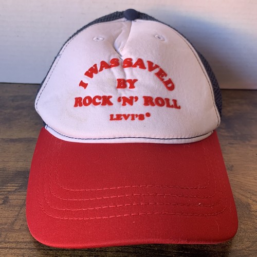Vintage Levi’s Jeans Trucker Hat I Was Saved By Rock ‘N’ Roll SnapBack Classic - Picture 2 of 9