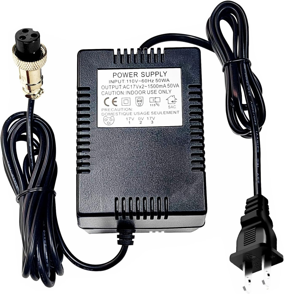 YAMAHA ミキシングコンソール MG10XU パワーアダプター・ケーブル付 17VAC 1500Ma Power Adapter 3-Pin Connector Plug for Yamaha Mixer