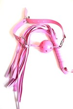 Spanking Pink Faux Leather Spanker Flogger Whip Gag Ball bondage