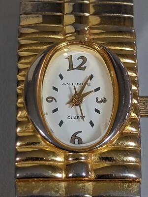 White Dial Gold Tone Case Stretch Stainless Steel Band Watch 6 Inch