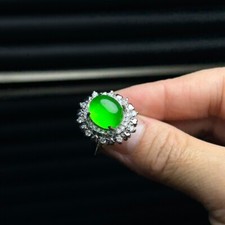 Real Natural Inlay high Ice Burmese Jade Jadeite pigeon egg Amulet Rings