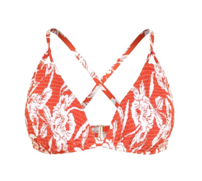 TIME & TRU 3X Plus Size 24W-26W Orange White Sandy Blooms Floral Bikini TOP NWT