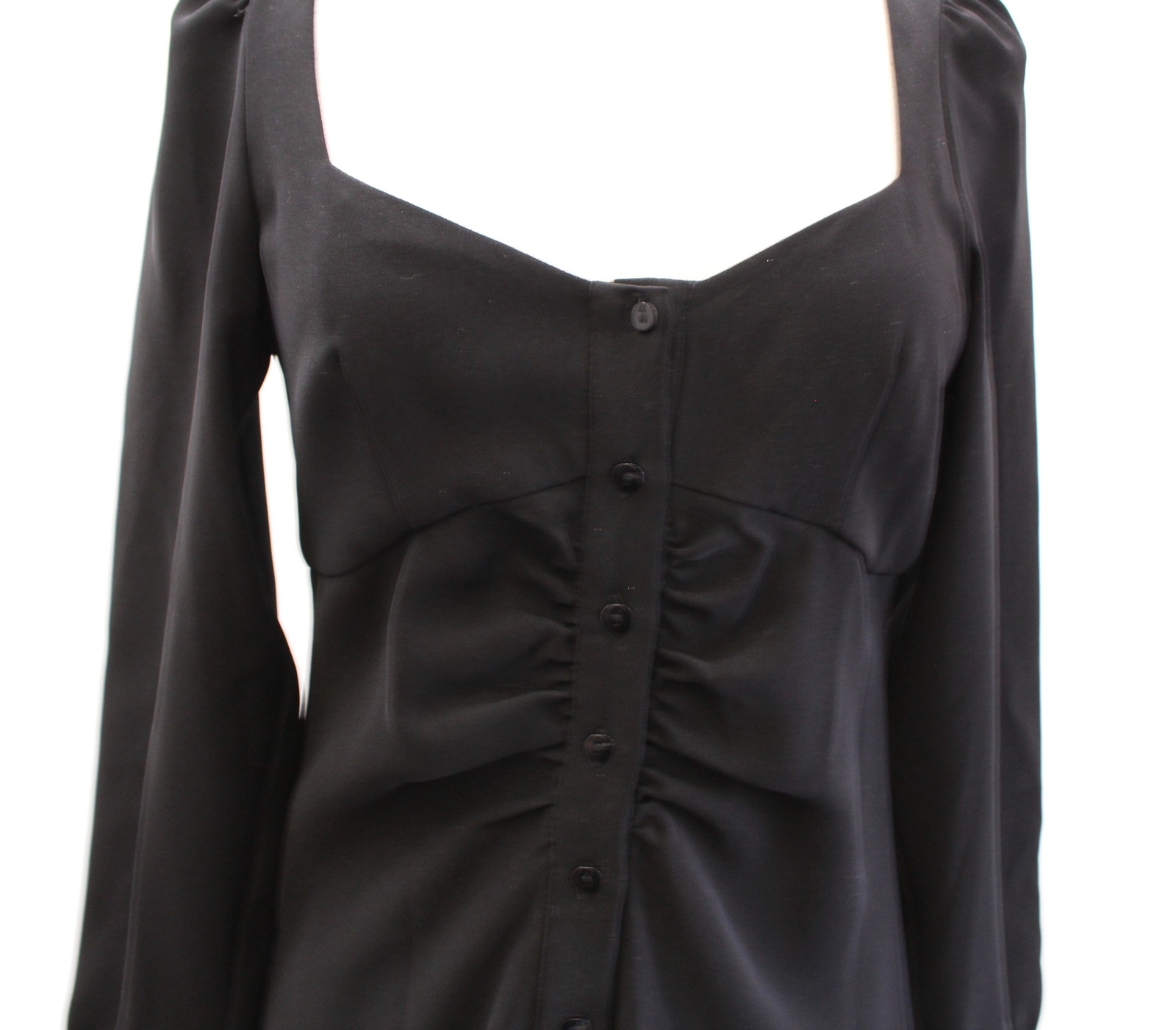 Zara Solid Black Button Front Ruched Flared A Lin… - image 4