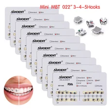 10 packs Dental Orthodontics Metal Bracket Braces Mini MBT 022"Slot Hooks 3-4-5
