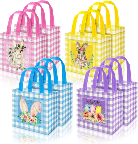 8Pcs Happy Easter Egg Hunt Bags Easter Gift Bags with Handles Watercolor Bunny E