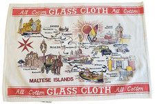 Vintage Tea Towel Kitchen Glass Cloth Souvenir Maltese Islands   A32-27 #