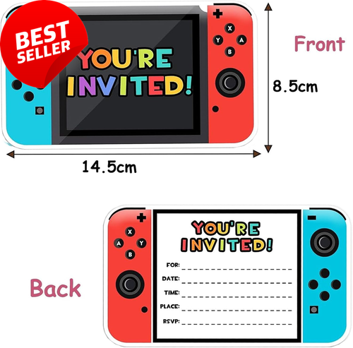 20x Video Game Birthday Party Invitations for Boys Kids Double-Sided Cards - Picture 2 of 7