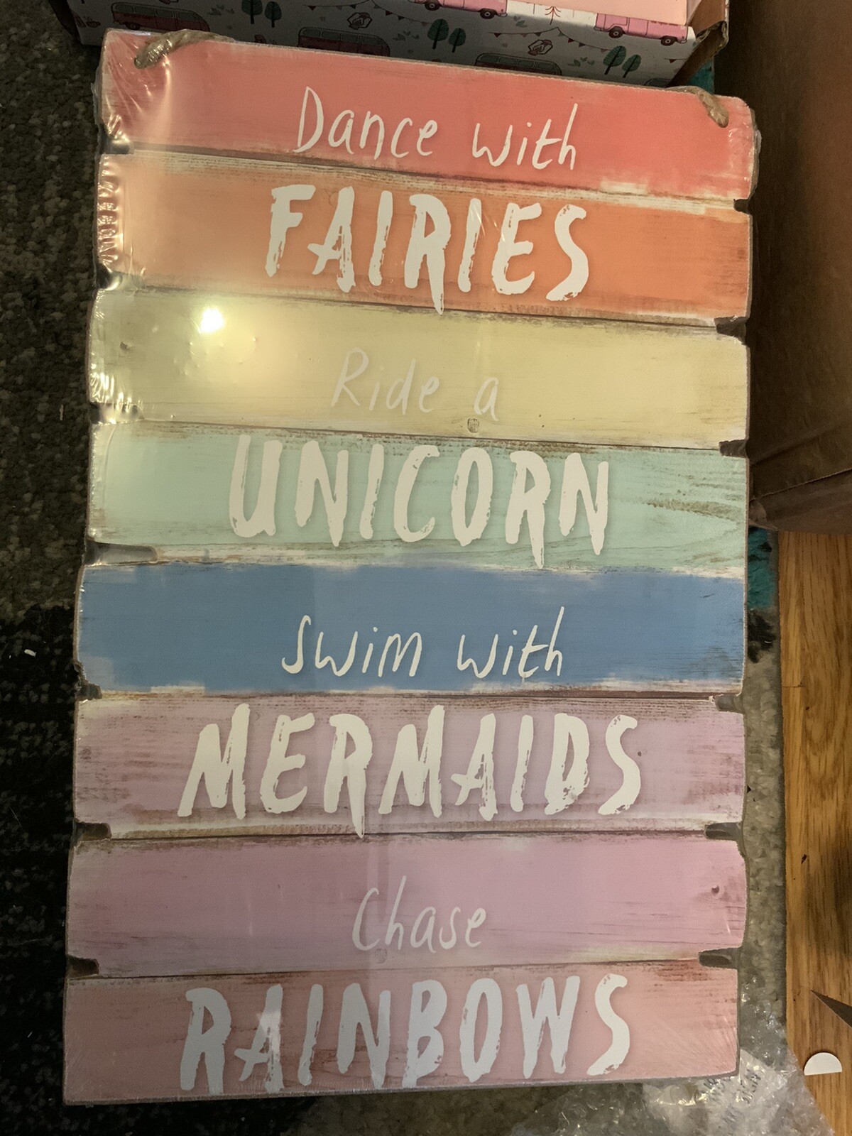 Dance With Fairies Mermaid Unicorn Rainbow Wall Bedroom Quote Wooden Plaque Sign