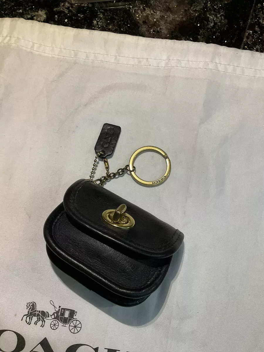 Vintage Coach Squeeze Keycase Small Black Leather Keychain 