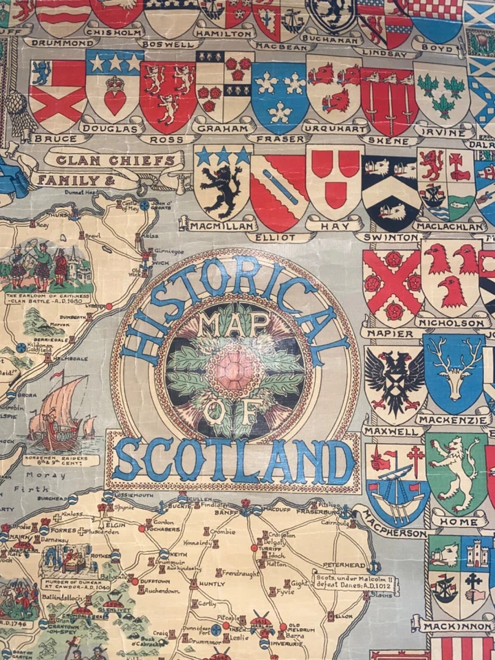RARO Mapa Escolar Colgante Escocia De Colección Mediados de Siglo Escocés Clan Jefe Grande Foto 3 de 4