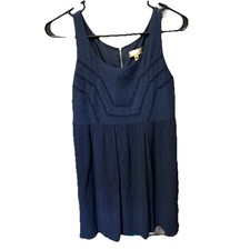 Princess Vera Wang Dress Navy Blue Zip Sleeveless Size 5 Tie Waist Crinkle Rayon