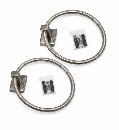 Brushed nickel towel rings, 2 pack