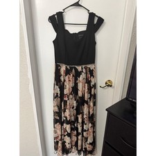 ENFOCUS PETITE Black Floral Maxi Dress Embellished Waist Cold Shoulder dress 6P