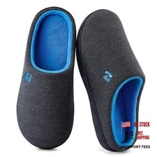 Men's Original Two-Tone Memory Foam Slipper 9-10 Dark Grey/Blue