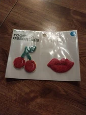 Room Essentials Adhesive Embroidered Patches Red Cherries & Lips 2 Patch Set