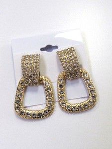 Authentic Gold Plated Rhinestone Sparkle Clip On Drop Dangle Earrings Clip-ons #4981