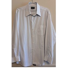 Alfani Iron Free Blue Stripe Dress Shirt Men's XL 17 34/35 Button Down Preppy
