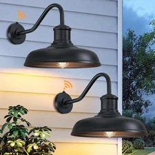 13.8'' Diameter Large Dusk to Dawn Outdoor Gooseneck Barn Light 2 Packs, Outd...
