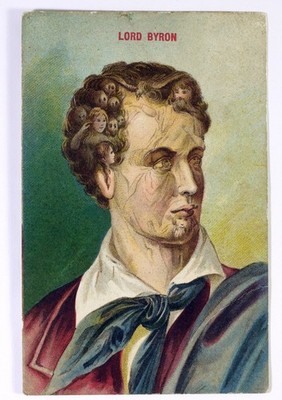 Lord Byron Dichter metamorphe Postkarte mit Gesichtern von Figuren - selten