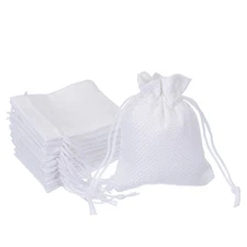 2.7x3.5 Inch Burlap Bags with Drawstring, 50 Pcs Linen Gift Bags, White