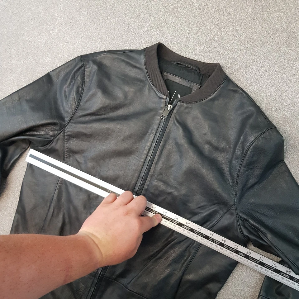 Armani Exchange Mens Jacket Medium Black Leather Bomber Biker Coat Rider Moto - Image 4 of 4