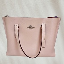COACH Mollie Tote 2Way Shoulder Handbag Pink Leather Gold Logo Charm