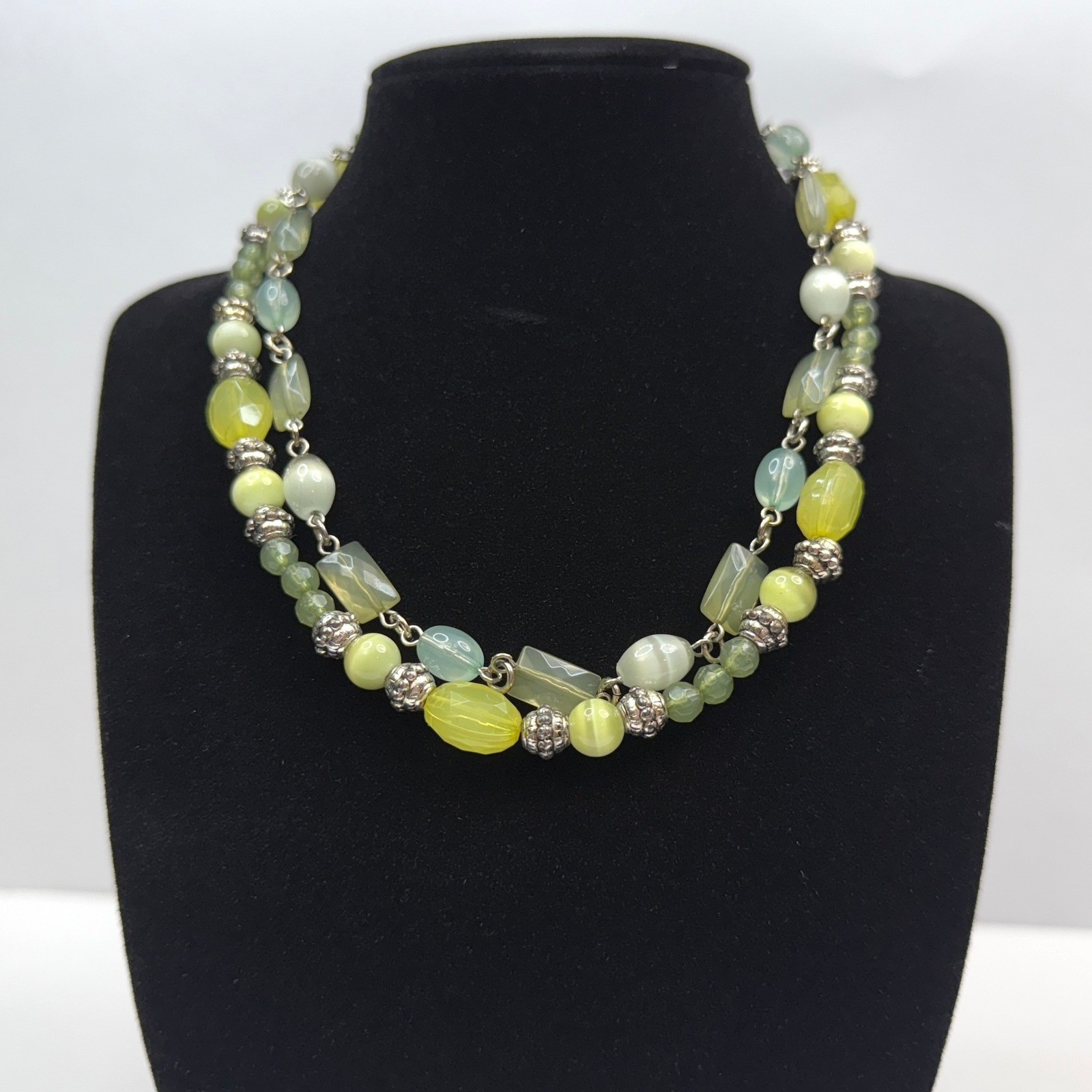 Layered Green Beaded Stone Statement Necklace Jew… - image 2
