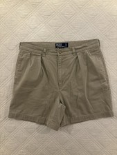 Vintage Polo Ralph Lauren Andrew Shorts Mens 34x5 Khaki Pleated Preppy Casual