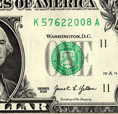 #ad 2008 anniversary year note Fancy Serial Number One Dollar bill K57622008A $4.00