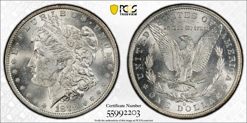 1879-O Morgan Silver Dollar, PCGS MS-62, Gold Shield, Scarce Date!