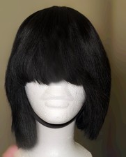 12 Inch 100 Human Hair Black Colored Straight Bob Lace Front Wig