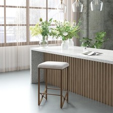 Backless Counter Stool 26 Inch Seat Height, Bronze Metal Base Padded Seat