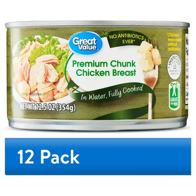 Great Value Premium Chunk Chicken Breast, No Antibiotics Ever, 12.5 Ounce 12Can 