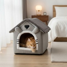 Pet Cat Kitten Dog Bed Igloo Fleece Pet House Small Dog Cat Bed Cave Washable UK