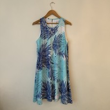 Calvin Klein Womens Shift Dress Size 12 Green & Blue Leaves Print Sleeveless