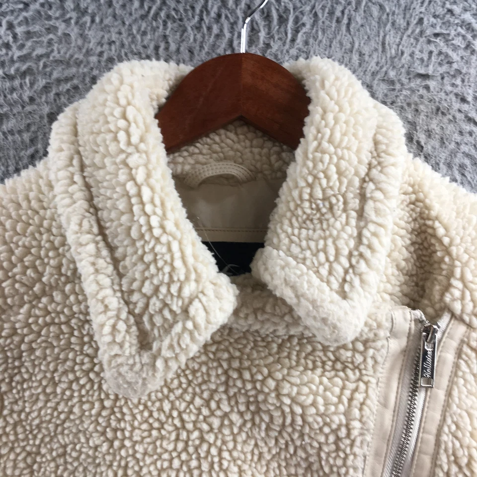 Chaqueta Hollister Mujer Pequeña Crema Sherpa Imitación Piel Moto Cremallera Manga Larga Foto 3 de 4