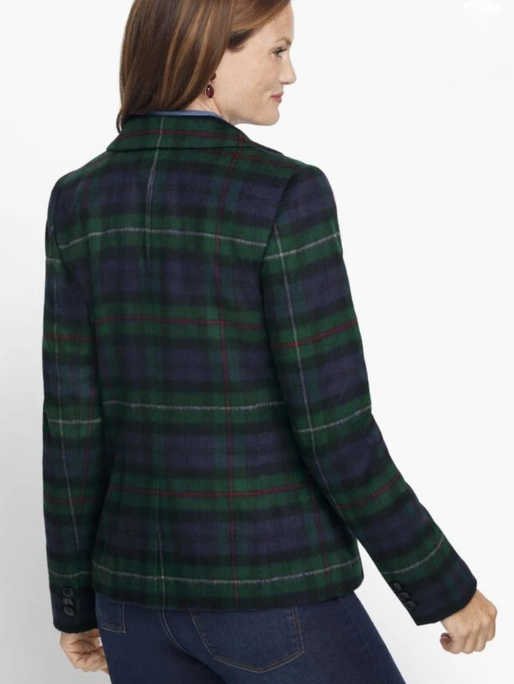Blazer Talbots para mujer a cuadros de lana cepillada doble botonadura talla 16 nuevo con etiquetas $199 Foto 3 de 4