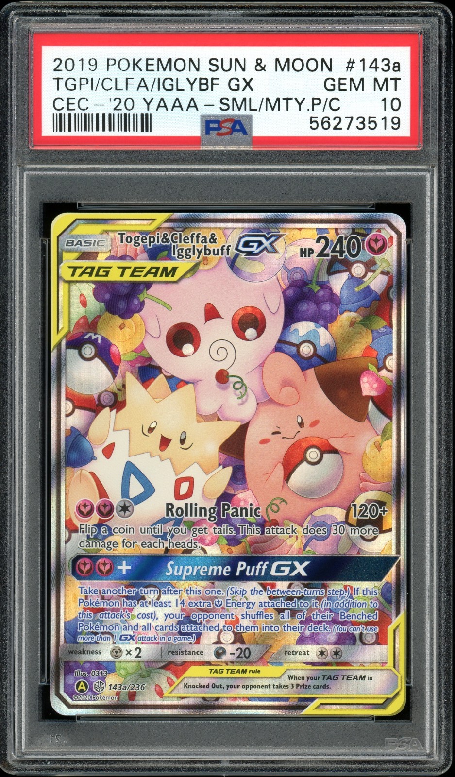 2019 Pokemon Sun & Moon Togepi & Cleffa & Igglybuff GX 143A/236 Alt Art PSA 10