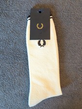 Fred Perry Socks Mens Size 9-11 Tipped White Cotton Made in Portugal NWT 32