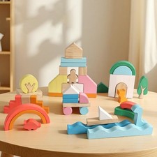 Wooden Rainbow Stacking Toy Wooden Rainbow Stacker Nesting Puzzle Blocks Color