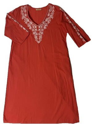 La Cera Women's Size XL Embroidered 100% Cotton Nightgown Dress Coral Flowers