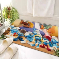 Famous! The Smurfs Cartoon Movies Print Door Mat With Non-slip Backing